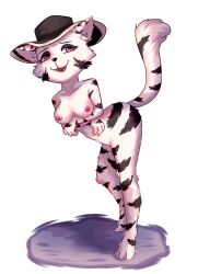 black_stripes breasts feline_humanoid female hat lifted_tail nude tundra