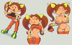 big_breasts breasts clothing crop_top female female_only human large_breasts linda_maltinie pointy_nose snowboard_kids solo stealth_brock top_lift twintails undressing