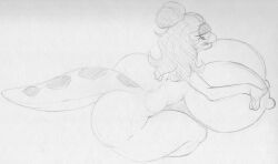 amphibia amphibia_(series) amphibian anthro big_breasts breasts disney female hair half-closed_eyes huge_breasts hyper hyper_breasts lady_olivia long_hair looking_back monochrome narrowed_eyes newt nipples non-mammal_breasts salamander_(amphibian) sbshouseofpancakes smooth_skin solo tongue traditional_media_(artwork) wide_hips