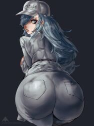 1girls 2022 alamanderarts ass ass_focus big_ass big_breasts big_butt blue_eyes breasts cells_at_work cells_at_work_code_black female hat hataraku_saibou hataraku_saibou_black light_blue_hair long_hair looking_back standing thick_thighs tight_clothing u-1196 white_blood_cell_(hataraku_saibou)