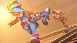 2girls 3d anthro blush clothing coco_bandicoot computer crash_(series) ebonwagon electronics female nude pirate_tawna source_filmmaker stolen_clothes tablet tawna_bandicoot tawna_bandicoot_(crash_4) yuri