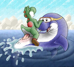 anal dolphin dolphin_(mario) dracovar eyewear feral goggles male_only mario_(series) nintendo penis smooth_skin super_mario_world water yoshi