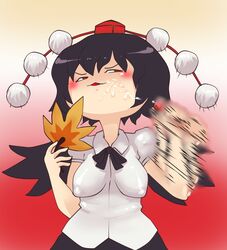 artist_request black_hair blush breasts cum cyc fan handjob large_breasts red_eyes shameimaru_aya touhou yukkuri