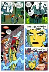 2d angry batman:_the_animated_series batman_(series) blonde_hair breasts bruce_timm canonical_scene casual comic dc_comics dcau dialogue female female_only green-skinned_female green_skin harleen_quinzel harley_quinn lee_loughridge multiple_girls nipples nude poison_ivy poison_ivy_(dcau) red_hair shane_glines shower speech_bubble tagme the_new_batman_adventures