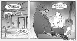 2020s 2022 anthro balls bath bathhouse blush canid canine canis chest_tuft comic detailed dialogue digital_media_(artwork) domestic_dog dominant dominant_male duo duo_focus embarrassed english_text foreskin fur genitals group hair humanoid_genitalia humanoid_penis male male/male mammal mastiff molosser monochrome multiple_scenes nipple_piercing nipples nude open_mouth penile penis piercing presenting presenting_penis propositioning pubes rottweiler sauna sequence short_hair sitting smile speech_bubble strange-fox submissive submissive_male text towel towel_only tuft white_body white_fur