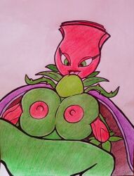 anonymous_artist big_breasts big_penis female_focus flower handdrawn licking_lips paizuri plantie plantie_on_plantie plants_vs_zombies plants_vs_zombies:_garden_warfare rose_(pvz)