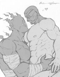 2boys 3_eyes abs absurd_res absurdres bandage bandaged_arm bandages bara black_body blinking blush blush_lines buff couple cypher_(valorant) demon demon_boy draft enjoying gay ghost ghost_boy grabbing grabbing_ass happy happy_sex heart hidden_face holding_hands human human_on_humanoid human_on_monster love_heart lovers male/male male_only masked masked_male monster monster_boy multi_eye muscles muscular_male omen_(valorant) pecs penis_in_ass riding riding_penis scar scars shadow shadow_body sharp_claws sharp_fingernails sketch teratophilia touching valorant white_background wip work_in_progress zagghov