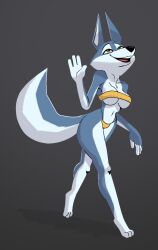 2022 anthro big_tail bikini blue_body blue_fur breasts canid canine canine_humanoid canis clothing digital_media_(artwork) digitigrade eyelashes feet female fingers fur furry furry_female furry_only gesture grey_background hi_res illumination_entertainment komdog komponi long_tail mammal mammal_humanoid multicolored_body multicolored_fur navel porsha_crystal simple_background sing_(movie) sing_2_(movie) smile solo swimwear teeth thick_thighs toes tongue topwear tube_top two_tone_body two_tone_fur under_boob walking waving white_body white_fur wolf wolf_humanoid yellow_eyes