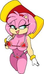 amy_rose anthro anthropomorphic big_breasts bikini bra breasts cassettedream dream-cassette giant_hammer gloves green_eyes hammer hedgehog hedgehog_girl hips hoshime multicolored_eyes navel piko-piko_hammer piko_piko_hammer pink_body pink_fur red_bikini red_bra sega smug smug_expression smug_eyes smug_face smug_grin smug_smile sonic_(series) sonic_team sonic_the_hedgehog_(series) tail transparent_background white_gloves yellow_eyes