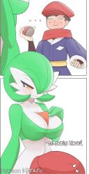 ... 1boy 1girls alpha_pokémon anthro asekeu big_breasts blush breasts brown_hair female gardevoir hat larger_female male_human/female_gardevoir nintendo pokémon_(species) pokemon pokemon_(species) pokemon_legends:_arceus pokemon_rse rei_(pokemon) short_hair size_difference upper_body yellow_eyes