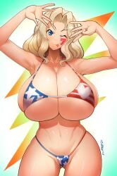 1girls american_flag_bikini aqua_eyes armpits arms_up artist_name artist_signature bakunyuu bare_shoulders belly belly_button bikini blonde_hair blush breasts bursting_breasts busty cameltoe cleavage cleft_of_venus clothes_lift collarbone covered_erect_nipples curvaceous curvy_body curvy_female dot_nose eye_contact face_tattoo facial_mark facing_viewer female female_only flag_bikini flag_print girls_und_panzer hair_intakes hi_res high_resolution highres hourglass_figure huge_breasts huge_filesize hyper hyper_breasts kay_(girls_und_panzer) long_hair looking_at_viewer micro_bikini micro_bikini_bottom micro_bikini_top navel number number_tattoo one_eye_closed only_female partially_visible_vulva printed_bikini sasaki_tatsuya seductive_look seductive_smile shiny shiny_hair shiny_skin slender_waist slim_waist smile smiling_at_viewer solo standing swimsuit swimwear tight_bikini tight_clothing tight_swimsuit tongue tongue_out top_heavy top_heavy_breasts underboob undersized_clothes voluptuous wide_hips wink winking_at_viewer