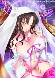 big_breasts black_hair blush breasts bride fate/grand_order fate_(series) gainoob lingerie nun sesshouin_kiara sessyoin_kiara stockings wedding_dress