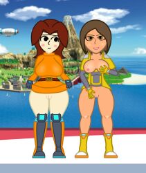 2girls breasts duo embarrassed female female_only mii mii_gunner mii_gunner_(smash_4) mii_gunner_(smash_ultimate) mob_face multiple_girls nintendo partially_clothed skeppio super_smash_bros. super_smash_bros._for_nintendo_3ds_and_wii_u super_smash_bros._ultimate tagme vagina