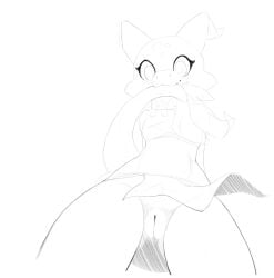 2022 anthro atzi b-epon bottomless clothed clothing digital_media_(artwork) female genitals hi_res horn kobold looking_at_viewer monochrome pussy sketch solo tail_in_mouth