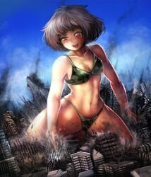 anime_style city day destruction giantess green_bikini macrophilia pixiv yilx