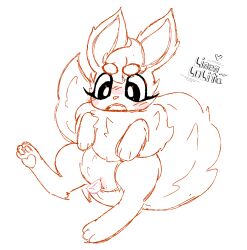 artist_name blush eeveelution female feral flareon fluffy fluffy_tail genitals linen_lolita nintendo open_mouth pawpads paws pokémon_(species) pokemon pussy simple_background sketch vaginal_penetration video_games white_background