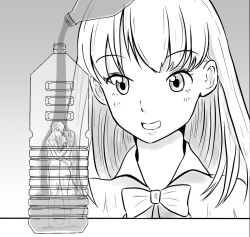 anime_style bottle comic couple dripping giantess greyscale macrophilia manga pixiv shrink shrinking shrunk tiny_human watching water