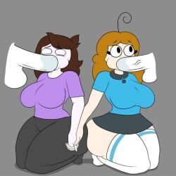 2girls big_breasts big_penis blowjob brown_hair candyevie clothed_blowjob clothed_female fellatio hand_holding hand_holding_while_blowjob jaiden jaiden_animations jaidenanimations luvie oral penis scarecorrode tagme thick_thighs youtube youtuber