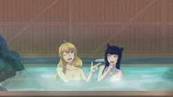 2022 2girls bathhouse black_hair blake_belladonna blonde_hair cat_ears fanfiction multiple_girls naked no_sex onsen rwby yang_xiao_long