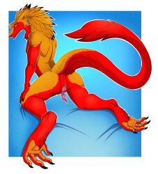 2022 anthro anus ass claws clitoral_hood feet female fur genitals hair hi_res looking_at_viewer looking_back mammal nude pawpads paws prehensile_clitoral_hood presenting presenting_hindquarters presenting_pussy pussy raised_tail re-re rear_view sergal solo spread_legs spreading