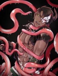 abs aragami_oga artist_request black_hair dark-skinned_male dark_skin demon demon_horns holostars holostars_gen_3 holostars_japan horn horns mafia_(holostars) male_only muscular muscular_male tagme tentacle virtual_youtuber wet