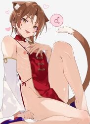 1boy cat_ears cat_tail catboy chinese_clothes femboy male_focus male_nipples male_only mobu_45 partially_clothed tagme tongue_out