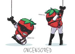 ambiguous_gender ball_gag blindfold bondage double_penetration gag gagged gloves heels high_heel_boots high_heels oncensored oncensored_(artist) restrained restrained_arms rope_bondage strawberry sweat tagme thighhighs vibrator vibrator_cord vibrator_in_ass what