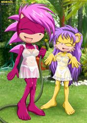 2girls absurd_res anthro archie_comics barefoot bbmbbf breasts casual_nudity feet furry headband hedgehog humanoid_feet laugh long_hair medium_breasts mina_mongoose mobian_(species) mobius_unleashed mongoose nipples palcomix pink_hair purple_hair see-through see-through_clothing sega short_hair small_breasts soles sonia_the_hedgehog sonic_(series) sonic_the_hedgehog_(series) sonic_underground teenage_girl teenager toes violet_fur wet white_bra white_panties yellow_fur young