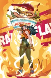 1girls ass bodysuit bowl clothed food holding_food minigirl n3tninja personification ponytail ramen solo