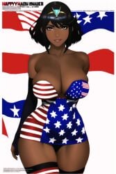 ai_generated alternate_skin_color american_flag black_hair blackened_pyra blackwashed dark-skinned_female dark_hair dark_skin dress elbow_gloves female large_breasts lying lying_on_back magazine_cover nai_diffusion naked_towel on_back pyra race_swap red_hair robofun short_dress solo stable_diffusion thighhighs xenoblade_(series) xenoblade_chronicles_2