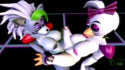 2girls 3d animated animatronic five_nights_at_freddy's five_nights_at_freddy's:_security_breach glamrock_chica_(fnaf) no_sound robot_girl roxanne_wolf_(fnaf) tagme tezcatl tezcatl-ayauhtli video