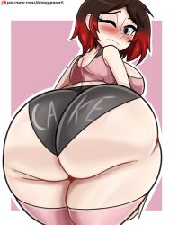1girls 2022 ass ass_focus ass_shot back back_view backboob black_panties blush bmayneart bottom_heavy breasts bubble_ass bubble_butt embarrassed english_text female female_only hips huge_ass huge_breasts narrow_shoulders panties red_hair ruby_rose rwby short_hair sideboob silver_eyes simple_background slim_waist text text_on_clothing thick_thighs thighs thin_arms thunder_thighs wide_hips