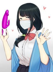 bangs dildo face_mask hassu heart-shaped_pupils mask nori5rou ponytail school_uniform schoolgirl ssss.gridman surgical_mask tagme