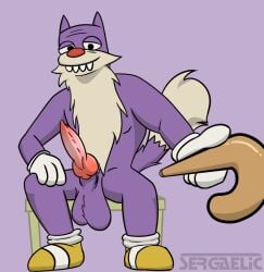 anthro balls beard cane canine_penis cartoon_network crinkly_wrinkly erection fox furry male male_only ok_k.o.!_let's_be_heroes old_man purple_fur red_nose sergaelic shoes solo