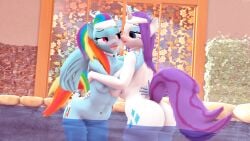 3d 3d_(artwork) absurd_res ass athletic athletic_female breasts digital_media_(artwork) equid equine female female/female friendship_is_magic hi_res horn mammal my_little_pony nude partially_submerged pegasus rainbow_dash_(mlp) rarity_(mlp) sebaxn straight_hair unicorn water wings