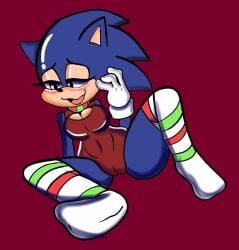 blush christmas christmas_outfit exe_(revie) feet_in_camera female fnf_mods friday_night_funkin friday_night_funkin_mod heart-shaped_pupils looking_away red_background rule_63 sonic.exe sonic_(series)