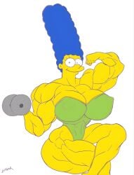 1girls colored_sketch female flexing flexing_muscles green_clothing juanitoarcoiris1 lifting lifting_weights marge_simpson muscle muscles muscular muscular_female muscular_thighs sitting solo solo_focus tagme the_simpsons weights yellow_body yellow_skin zetarok