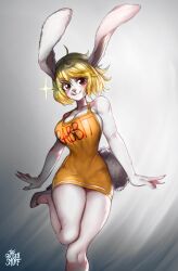 1girls :q anthro bent_leg big_breast blonde_hair blush carrot_(one_piece) dress female female_only fur furry furry_only hi_res lagomorph leg_up looking_at_viewer medium_hair one_piece rabbit rabbit_ears rabbit_tail red_eyes sideboob solo solo_female standing_on_one_leg thegoldensmurf white_fur