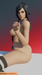 1girls 3d artist_name big_ass big_breasts big_butt black_hair female_only fortnite fortnite:_battle_royale goodgameporn1 grey_eyes looking_at_viewer nipples sitting thick_thighs thighhighs tsuki_(fortnite)