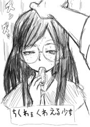 1girls act-age black_hair clothed clothed_female clothing freckles glasses hand_on_head innuendo long_hair monochrome nanao_sanzaka rough_sketch round_glasses sexually_suggestive sketch sole_female unseen_male_face