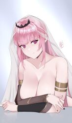 1girls big_breasts breasts cleavage damodar female female_only hololive hololive_english hololive_myth huge_breasts looking_at_viewer mori_calliope pink_eyes pink_hair solo solo_female tagme topless virtual_youtuber