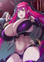 baobhan_sith_(fate) belly_button big_breasts bra bracelet cleavage condom condom_belt earring earrings exposed_torso facominn fairy_knight_tristan_(fate) fate/grand_order fate_(series) filled_condom gray_eyes hair_ornament hand_on_hip hot_cum huge_breasts implied_sex large_breasts long_hair looking_at_viewer overflowing_breasts pale_skin panties pink_hair plump_thighs pointed_ears pointy_ears seductive sideboob sleeves smug smug_face snaggle_tooth snaggletooth steam steaming_condom steamy_condom thick_thighs thighhighs tummy