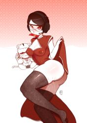 1girls big_ass clothes_pull doodkhaw doodlkhaw dress dress_pull female female_only headset nipples pussy_juice rainbow_six rainbow_six_siege short_hair solo thick_thighs thighhighs very_short_hair ying_(rainbow_six)