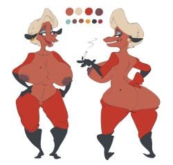 absurd_res anthro areola ass beauty_mark big_breasts big_butt biped bovid breasts brown_areola brown_nipples buckteeth caprine cigarette ear_piercing elderly_anthro elderly_female female fur genitals hair half-closed_eyes hand_on_hip hands_on_hips helbaa_(smutbooru) hi_res huge_breasts looking_at_viewer looking_back mammal markings mature_anthro mature_female model_sheet mole_(marking) narrowed_eyes nipples nude old piercing pussy rear_view red_body red_fur red_wool sheep smoke smoking smutbooru solo standing teeth thick_thighs white_hair wide_hips wool_(fur)