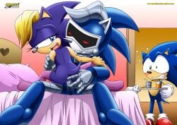 anthro archie_comics bbmbbf bernadette_hedgehog caught caught_in_the_act eulipotyphlan eulipotyphlan_humanoid female furry furry_female hedgehog hedgehog_humanoid jules_hedgehog male mammal mammal_humanoid milf mobius_unleashed palcomix purple_body robot sega sonic_(series) sonic_the_hedgehog yellow_hair