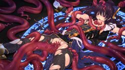 black_pantyhose blush bound breasts breasts_out censored dress female game_cg genseishinki_sacred_virth gloves large_breasts large_variant_set long_hair lying magic_circle magical_girl mosaic_censoring nipples non-web_source official_art on_back open_mouth outstretched_arms panties pantyhose ponytail purple_eyes purple_hair pussy rape restrained sacred_noire self-datamine solo spread_arms spread_legs tears tentacle tentacle_sex torn_clothes torn_pantyhose underwear vaginal_penetration variant_set yuugure_pairo yuuki_setsu