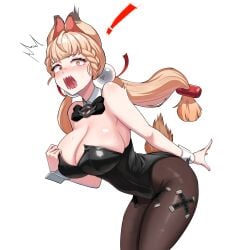 1girls alice_thymefield animal_ears big_breasts blonde_hair blush breasts bunny_ears bunny_girl bunny_tail bunnysuit cleavage female female_focus female_only heterochromia large_breasts leotard long_hair pale_skin pantyhose red_eye red_eyes simple_background standing thick_thighs twintails white_background yellow_eye yellow_eyes zenless_zone_zero