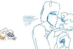 1girl 1girls 3boys art_request artist_logo closed_eyes crossover deltarune elnina_(deltarune) emanata enrico_pucci jojo's_bizarre_adventure kissing lanino_(deltarune) looking_back mrtechnical request requested shaded simple_background sketch stone_ocean trembling undertale_(series) weather_report white_background