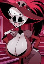 ai_generated big_breasts boobs_bigger_than_head demon hanging_breasts hazbin_hotel huge_breasts humongous_breasts rosie_(hazbin_hotel) sharp_teeth smile tagme