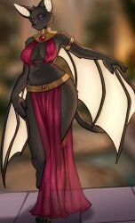 2026 4_toes 5_fingers anthro bat biped black_body black_claws black_fur black_tail bottomwear breasts claws clothed clothed_anthro clothed_female clothing digital_drawing_(artwork) digital_media_(artwork) feet female finger_claws fingers front_view fur genitals hi_res looking_at_viewer mammal membrane_(anatomy) membranous_wings navel pizhma purple_eyes purple_sclera solo standing tail teeth toe_claws toes translucent translucent_bottomwear translucent_clothing vulva winged_arms wings
